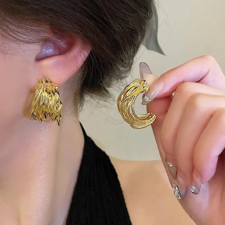 925银针耳饰绕线C形耳环小众设计感高级女轻奢耳圈编织耳钉女3811