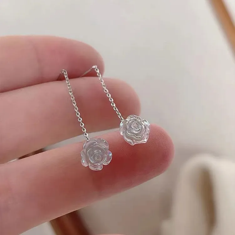 幻彩玫瑰花朵耳线耳环女新款耳饰小众ins设计复古流苏耳钉4120