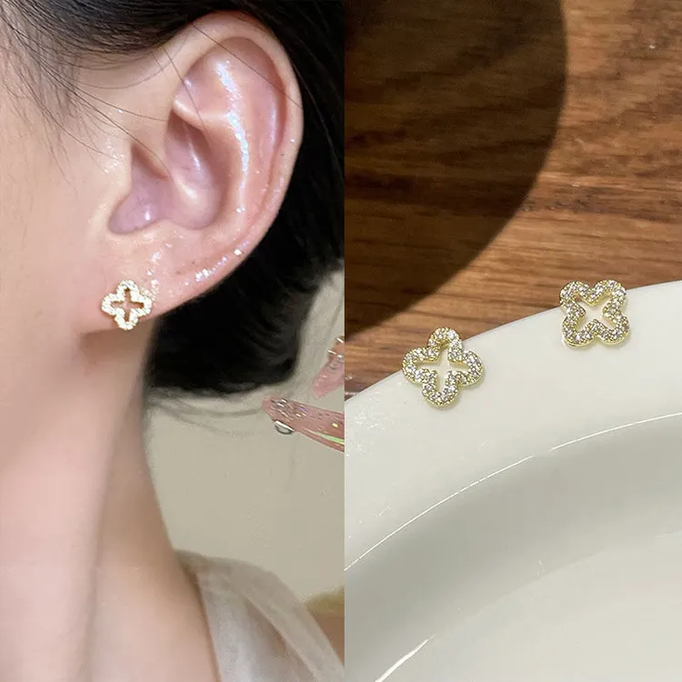 925银针四叶草耳钉小众设计高级感耳环睡觉不用摘养耳洞耳饰3239