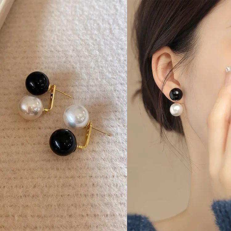 925银针耳饰 简约黑白耳环潮冷淡风耳钉高级感小众设计感耳饰3227