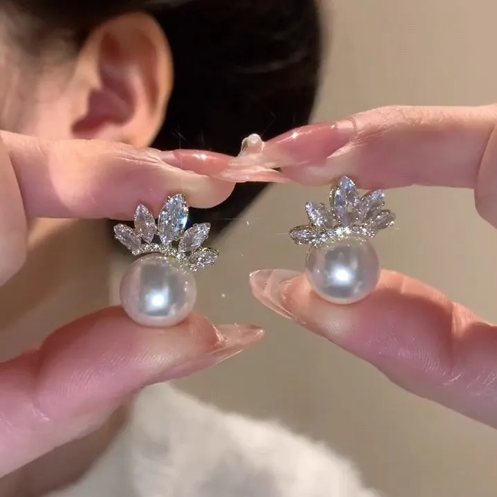 叶子仿珍珠耳环女高级感轻奢新款潮气质轻奢小众耳饰配饰品6482