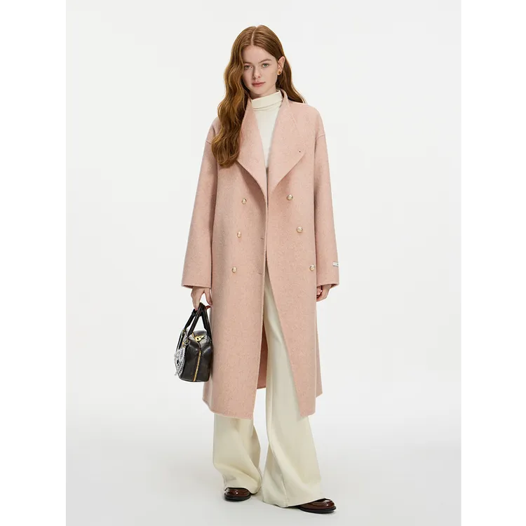 范思蓝恩秋冬新款绵羊毛双排扣立领双面呢子大衣14271/