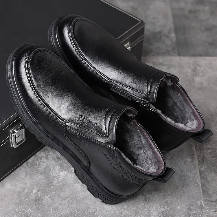 男士棉鞋真皮冬季羊毛加绒休闲保暖中老年高帮软底防滑爸爸棉皮鞋