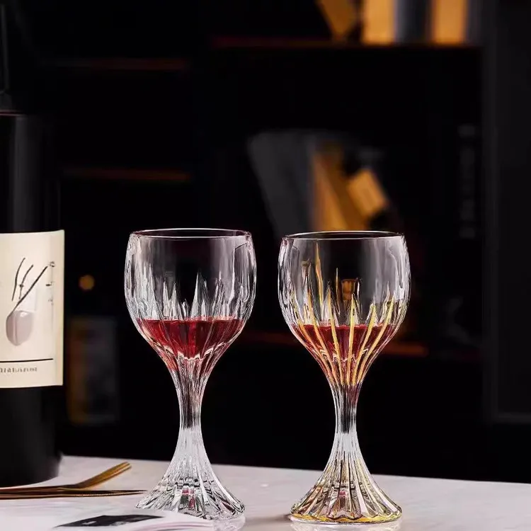 高档无铅水晶玻璃描金红酒杯家用套装2只装葡萄酒高脚杯乔迁送礼