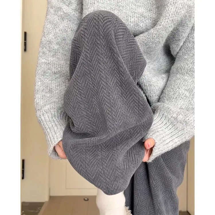 胖MM大码灰色雪尼尔阔腿裤女秋冬加绒高腰宽松显瘦垂感直筒休闲裤