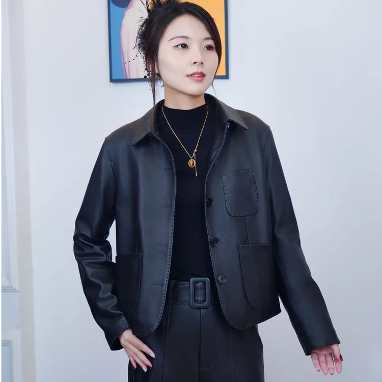 真皮皮衣女100%头层牛皮2025新款秋冬小香风翻领老钱风时尚女外套