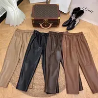 遇见安娜真皮头层绵羊皮高腰长裤女裤2025新秋冬款小脚裤显瘦皮裤