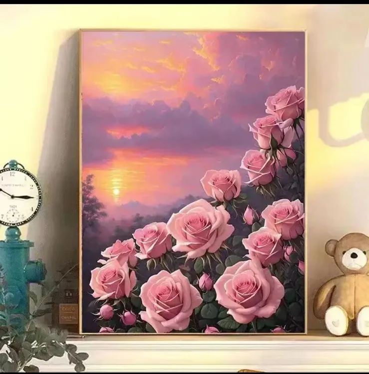 diy数字油画新版画布易覆盖上色大幅零基础风景绘画填色 唯美荷花