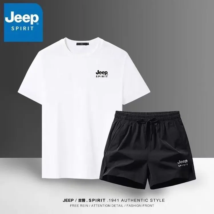 JEEP吉普运动两件套装男跑步短袖T恤夏季运动服健身衣服休闲短裤