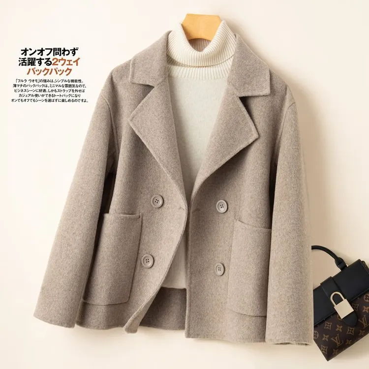 2024秋冬高端女装新款双面毛呢外套小个子宽松开衫外搭热销