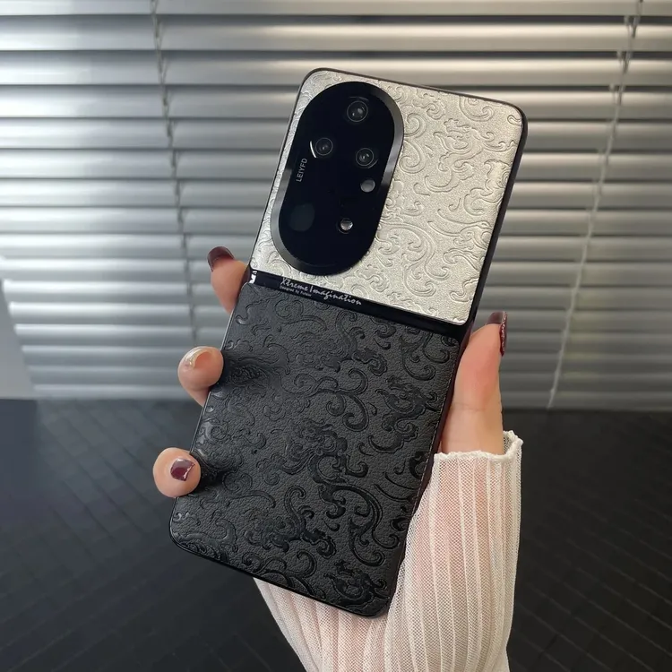 适用华为p50手机壳电镀素皮双拼龙纹honorP50pro全包保护防摔男女