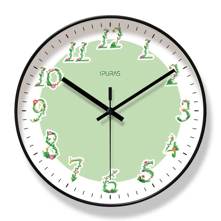 易普拉8237田园挂钟客厅钟表挂墙时钟清新挂表简约静音扫秒石英钟