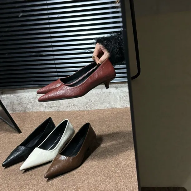 2024春季新款女鞋气质法式尖头浅口高跟鞋时尚百搭通勤低跟单鞋
