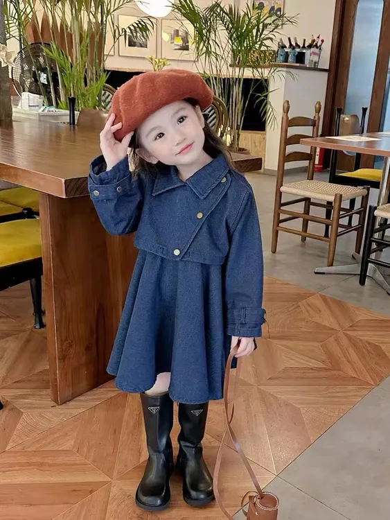 连衣裙儿童裙子春中长款女童洋气秋装韩版时髦女孩春秋时尚复古