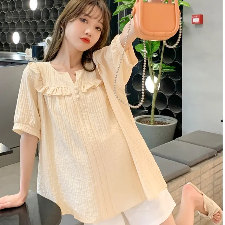 时尚洋气孕妇夏季宽松休闲减龄外出显瘦娃娃衫上衣甜美薄款大码