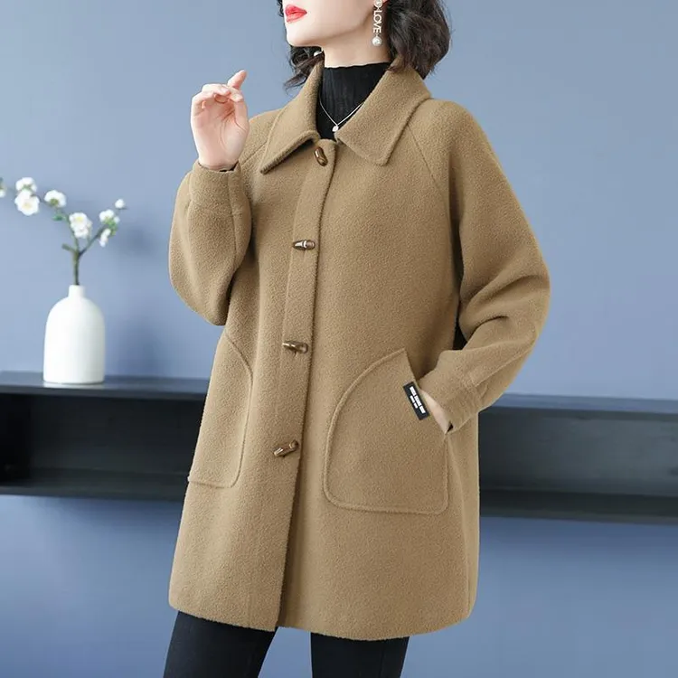 胖MM秋冬双面呢外套女加肥加大宽松显瘦中长款时尚双面绒大衣加厚