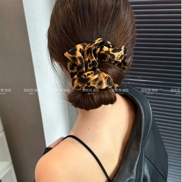 新款复古欧美豹纹大肠发圈丸子头时尚发绳气质绑发马尾皮筋头绳