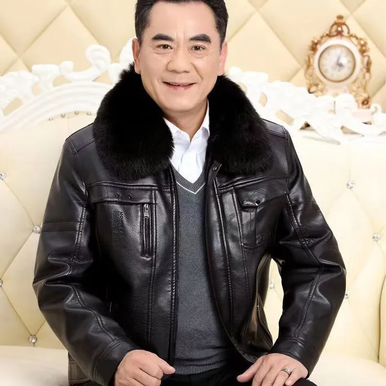 反季清仓冬季皮夹克中老年男士皮衣加绒加厚款外套保暖抗寒爸爸装