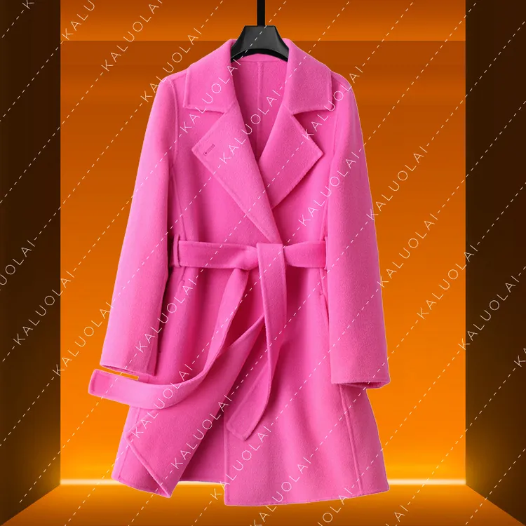 KALUOLAI/卡洛莱双排扣羊毛大衣女中长款轻奢时尚双面呢外套女冬