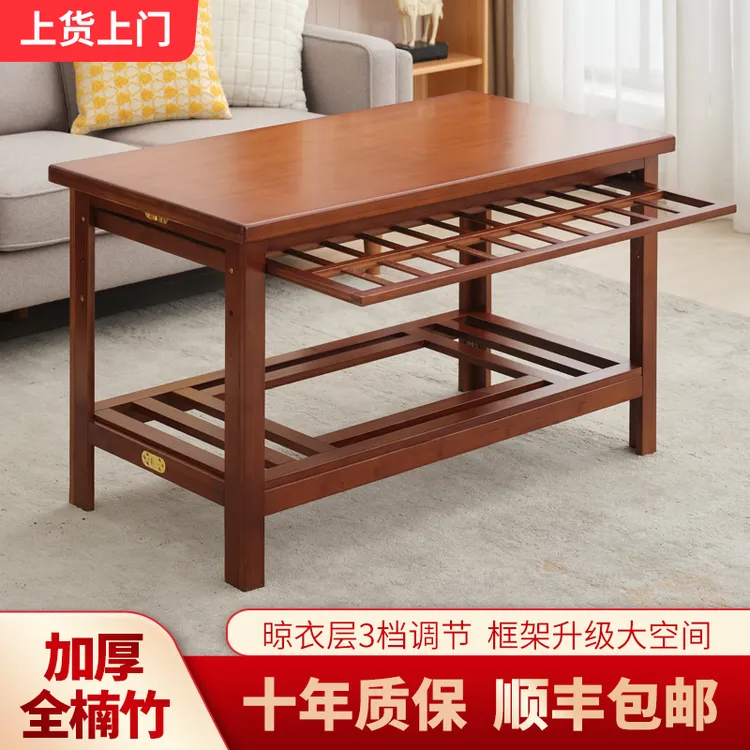 抽屉款烤火桌子长方形折叠楠竹烤火架取暖桌1.2米饭桌餐桌1.5米