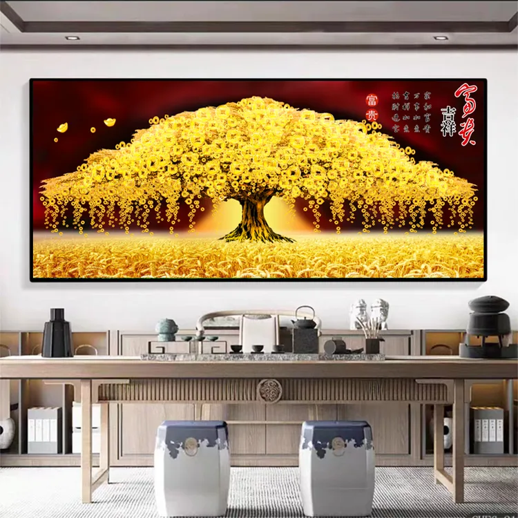 【黄金满地-横幅】客厅沙发背景办公室正品晶瓷晶钻现代装饰挂画