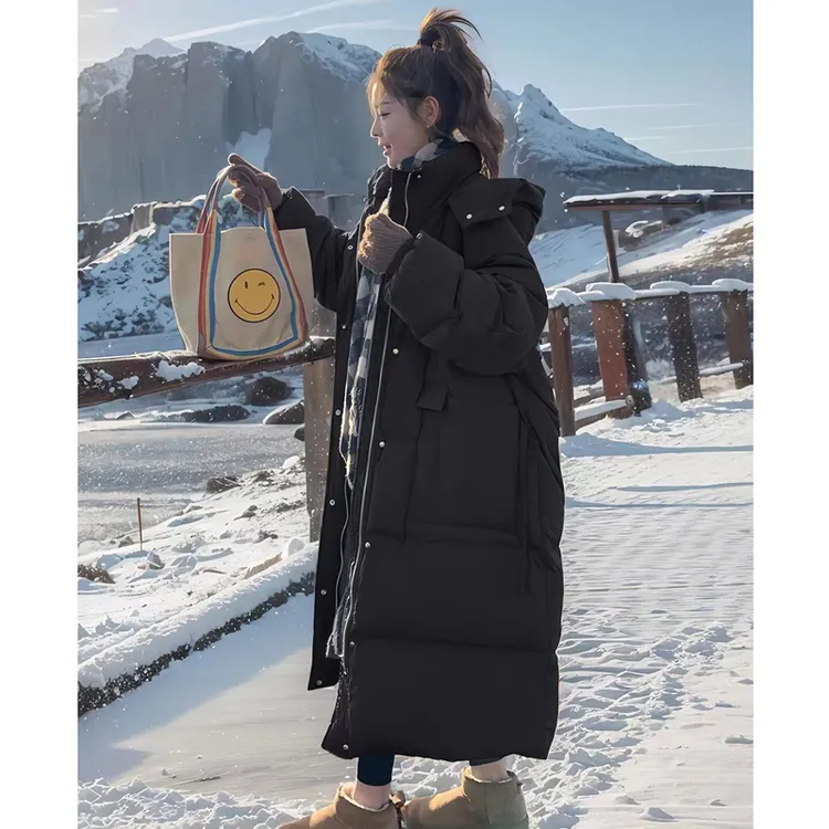 T灰色长款棉服女冬季2025新款时尚韩版高级感炸街面包服过膝外套