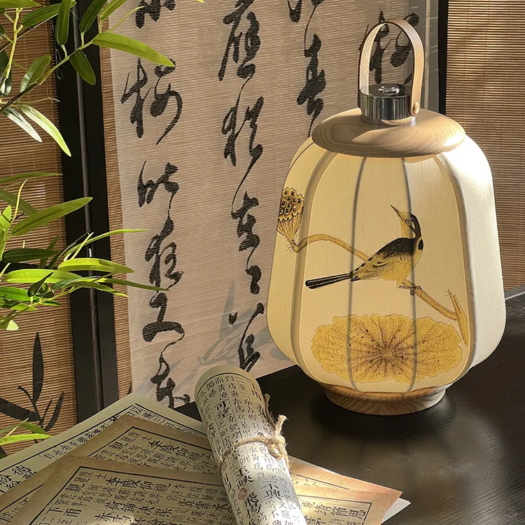 新中式国风纯手绘手提氛围灯可充电客厅茶室空间新春春节手提灯笼