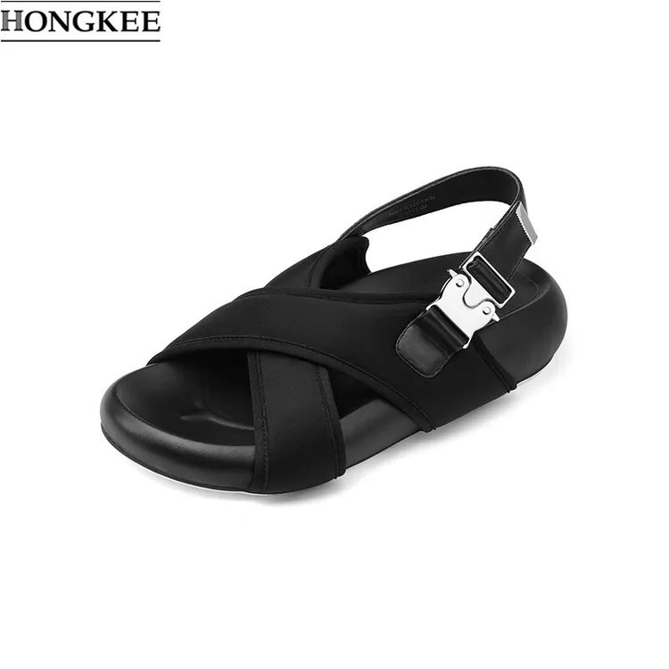 HONGKEE/红科夏季厚底凉鞋软底休闲时尚平底女鞋H614D201