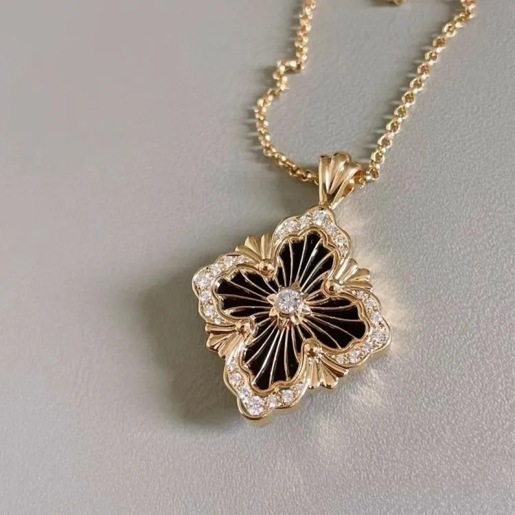 合金项链 四叶草链子轻奢项链饰品意大利拉丝工艺小众金色锁骨链