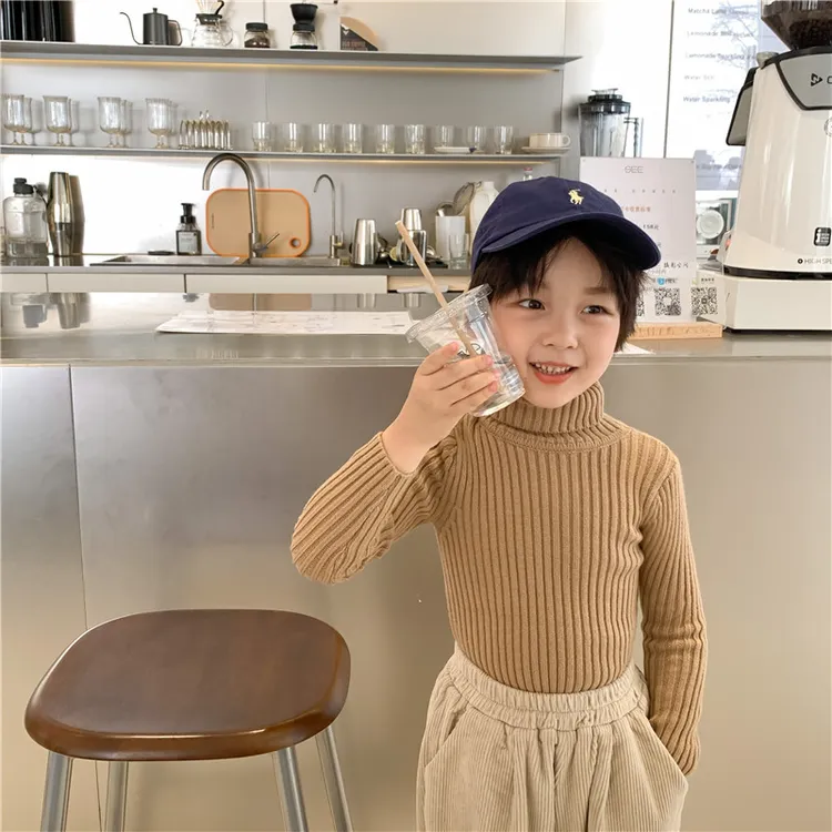 2025秋冬洋气新品韩版儿童高领套头毛衣男女童包芯纱纯色打底毛衣