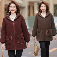 冬季中年时尚宽松保暖洋气大码加绒加厚秋冬气质连帽中长款妈妈装
