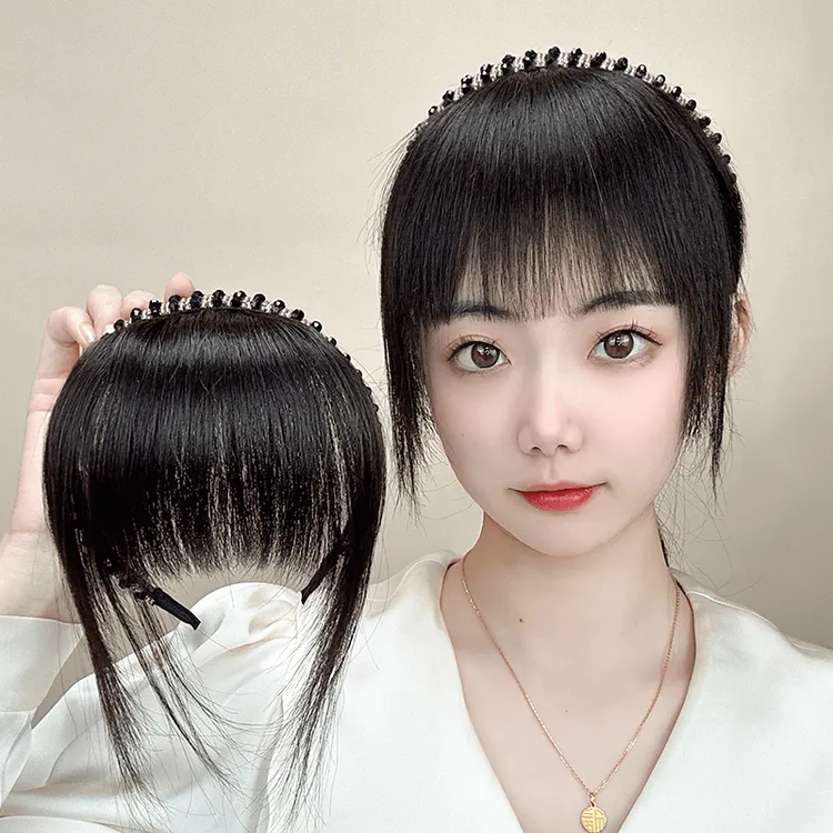 发箍刘海一体式真发辫子碎遮白发头帘前额假发片女头顶补发片增发