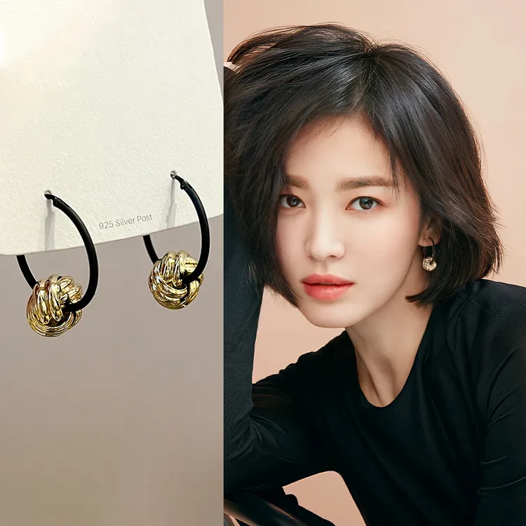 黑色耳环女复古港风耳坠时尚小众设计感高级独特简约气质耳圈耳饰