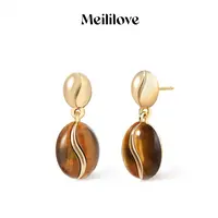 meililove/莓拉 纯铜耳饰 「虎眼咖啡豆」耳坠-ZR04