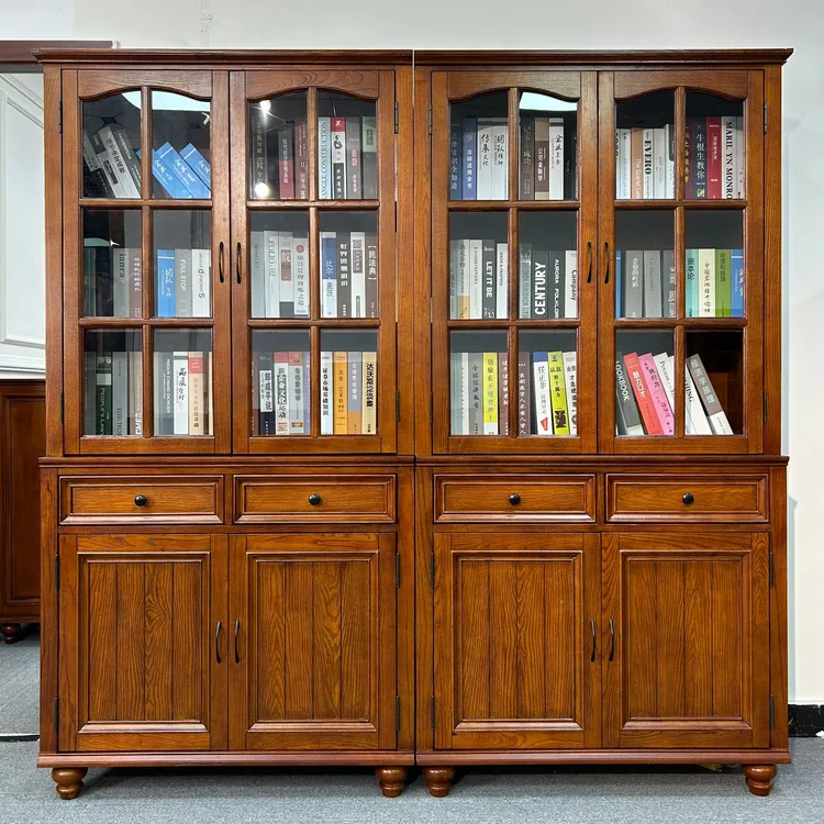 简约美式纯实木双门书柜100*40*198cm