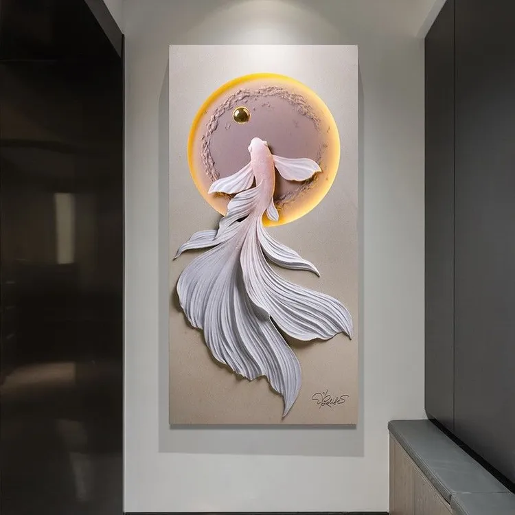 RELIFE/福雕家饰包安装立体浮雕玄关装饰画客厅入户过道高档带灯