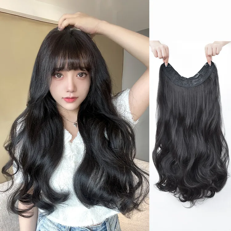 艾妃一片式假发片女长卷发大波浪增发量蓬松U型接发片可扎马尾