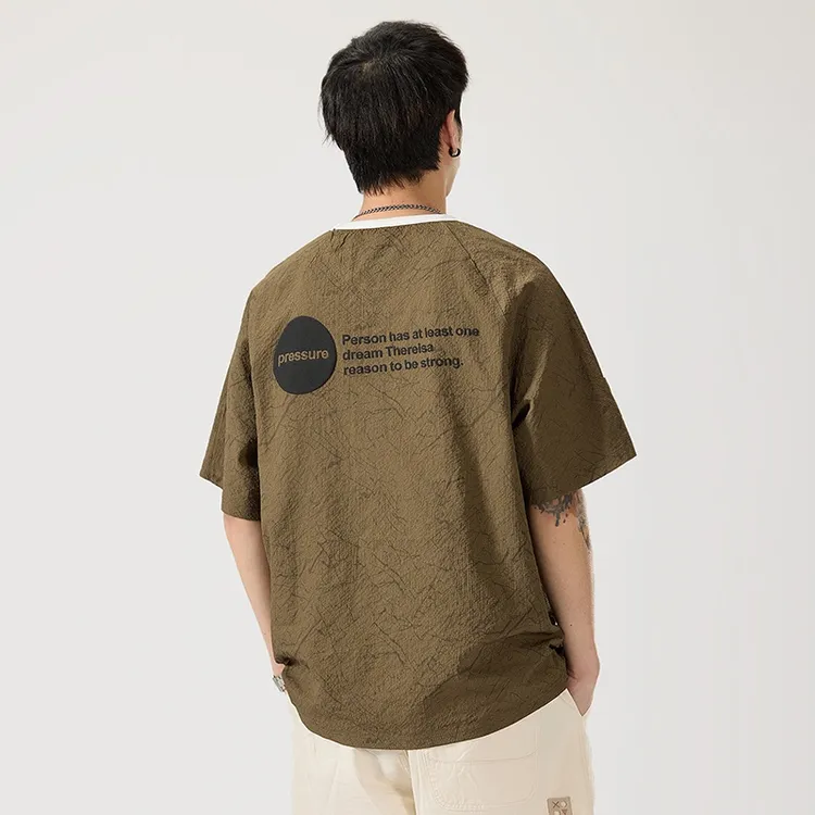 【TEXUEB】凉感夏季宽松短袖男士钻石纹休闲潮流百搭圆领T恤个性