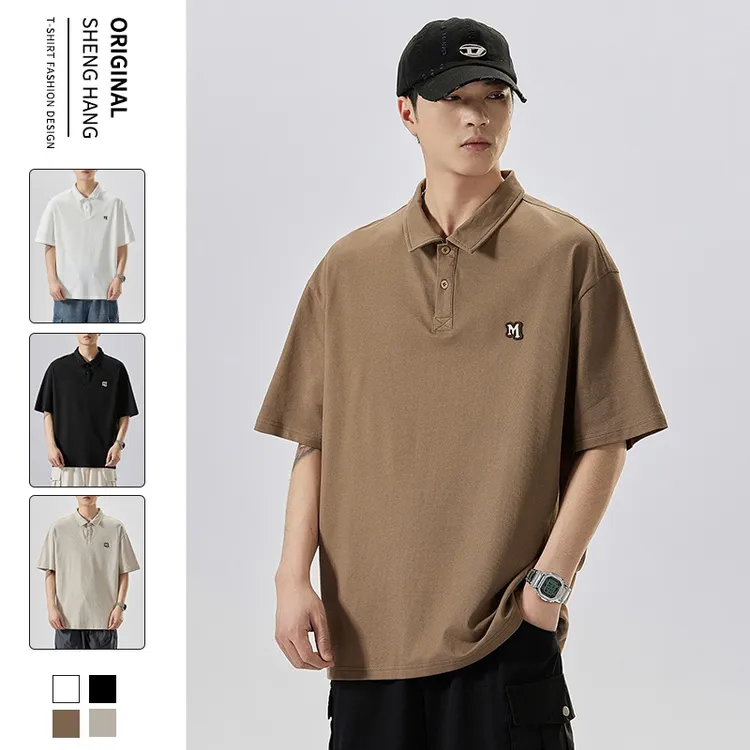 【TEXUEB】polo衫男士短袖T恤夏季日系潮牌简约美式休闲宽松翻领