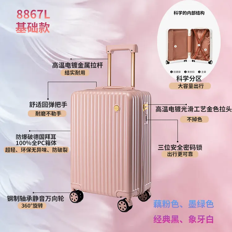 帝柏大容量出行拉杆箱男女款简约休闲行李箱大学生旅行箱8867L BT