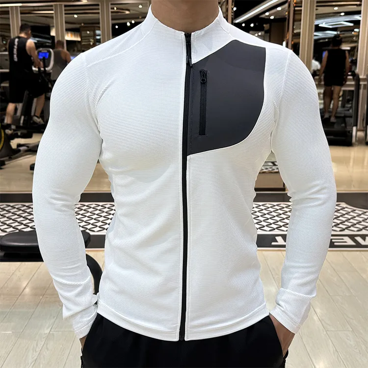 秋季无帽运动外套男弹力修身夹克拉链跑步健身训练长袖骑行晨跑服