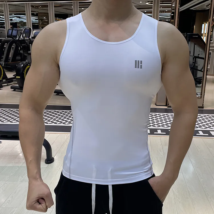 2024新款紧身背心男透气高弹力速干衣跑步健身训练无袖跨栏打底衫