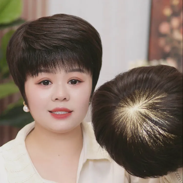 全真发头套假发女士高端新递针仿真大头皮透气轻薄中老年妈妈假发