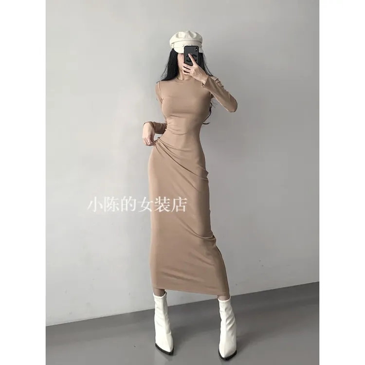 御姐风气质高级感长袖连衣裙子秋季女skims同款包臀修身拖地长裙