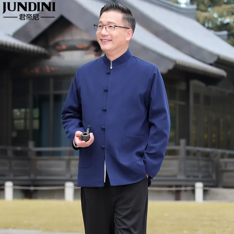 中老年唐装男爸爸装春秋季中式薄外套中国风休闲衣服爷爷过寿套装
