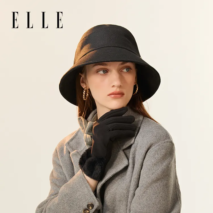 ELLE法式渔夫帽大头围蝴蝶结盆帽女秋冬新款时装帽子优雅时髦礼帽