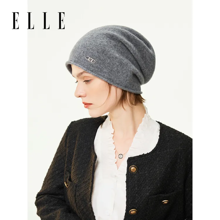 【专属】ELLE100%绵羊毛大帽围堆堆帽秋冬时尚加厚保暖35WE17031