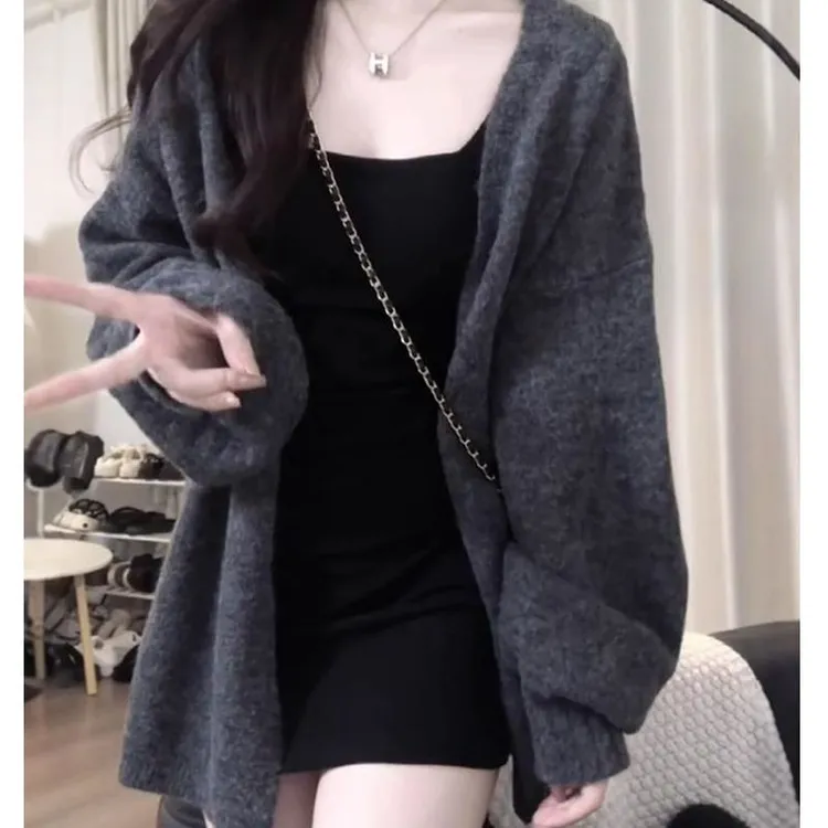 温柔风软糯中长款针织开衫女秋冬2024新款慵懒风毛衣外套加厚上衣