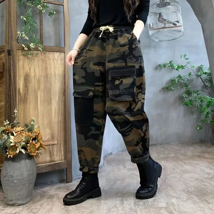 2024新款牛仔老爹哈伦裤女网红爆款春秋休闲裤百搭时尚萝卜裤子春