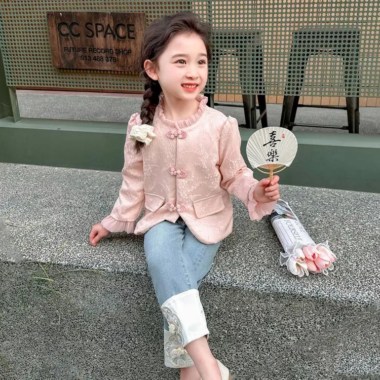 女童新中式套装春秋季2024新款儿童中国风1--10女孩洋气衣服套装